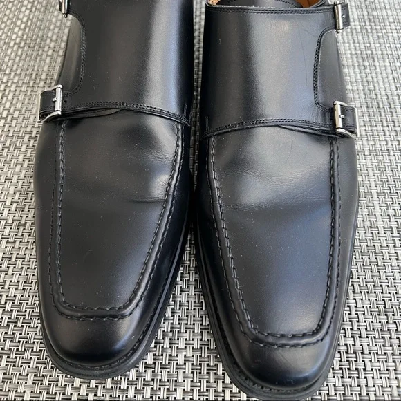 Men’s Magnanni” Black Leather Double Buckle Shoe
